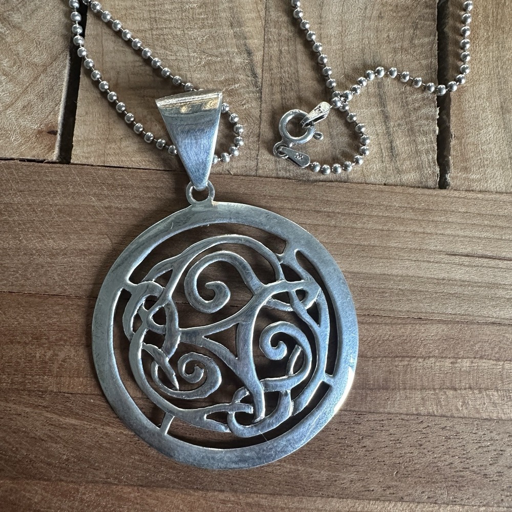 Celtic Knot Pendant‎ Necklace 23 Inch Ball Bead Italy Chain 925 Sterling 12.4g